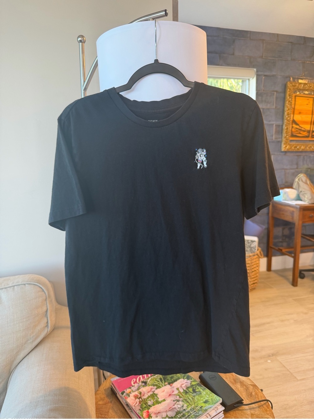 Eighty Eight Black Short-Sleeve Crewneck T-Shirt with Small Embroidered Motif